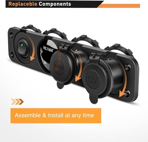 gooacc 4 in 1 on Off Charger Socket Plane Dual USB Socket Outlet LED VOLTMETER SOCKETTE LEGACK LED مضاءة على مفتاح تبديل Rocker Off Rocker لـ Truck Car Marine Boats RV ، 2 سنة ضمان in Saudi Arabia