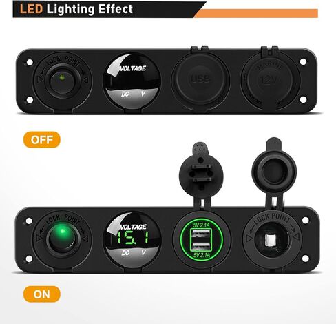 gooacc 4 in 1 on Off Charger Socket Plane Dual USB Socket Outlet LED VOLTMETER SOCKETTE LEGACK LED مضاءة على مفتاح تبديل Rocker Off Rocker لـ Truck Car Marine Boats RV ، 2 سنة ضمان in Saudi Arabia