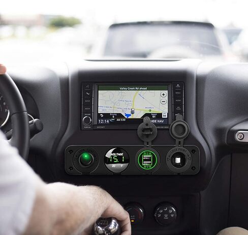 gooacc 4 in 1 on Off Charger Socket Plane Dual USB Socket Outlet LED VOLTMETER SOCKETTE LEGACK LED مضاءة على مفتاح تبديل Rocker Off Rocker لـ Truck Car Marine Boats RV ، 2 سنة ضمان in Saudi Arabia