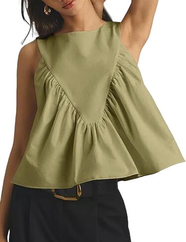 Tanming Womens Sleeveless Peplum Top Swing Tank Loose Fit Back Button Casual Blouse Ruffled Shirts in Saudi Arabia