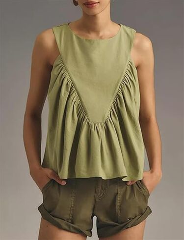 Tanming Womens Sleeveless Peplum Top Swing Tank Loose Fit Back Button Casual Blouse Ruffled Shirts in Saudi Arabia