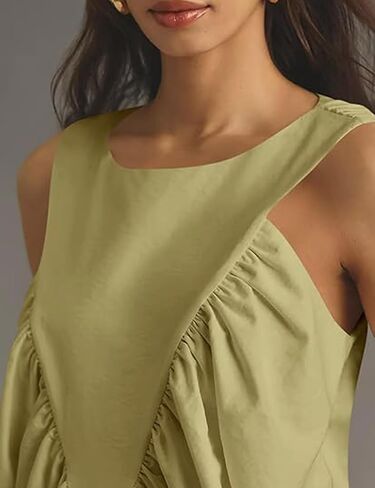 Tanming Womens Sleeveless Peplum Top Swing Tank Loose Fit Back Button Casual Blouse Ruffled Shirts in Saudi Arabia