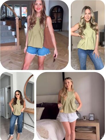 Tanming Womens Sleeveless Peplum Top Swing Tank Loose Fit Back Button Casual Blouse Ruffled Shirts in Saudi Arabia