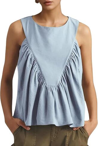 Tanming Womens Sloblum Peplum Top Swing Tank Lours in Saudi Arabia