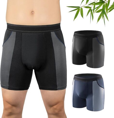 Carer Mens Incontinence Underwear for Bladder Leak Protection 80ML Incontinence Underwear for Men Washable Breathable Leak Proof Underwear for Men Urinary Incontinence Boxer Shorts (Black/Blue, L) in Saudi Arabia