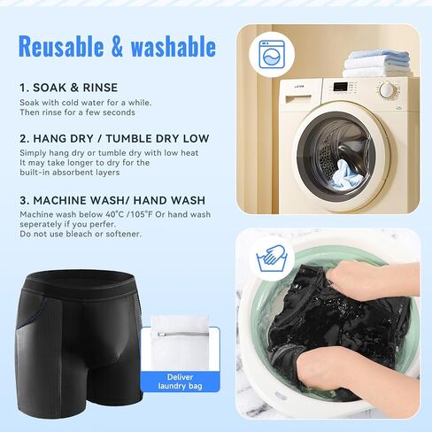 Carer Mens Incontinence Underwear for Bladder Leak Protection 80ML Incontinence Underwear for Men Washable Breathable Leak Proof Underwear for Men Urinary Incontinence Boxer Shorts (Black/Blue, L) in Saudi Arabia