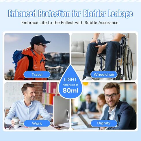 Carer Mens Incontinence Underwear for Bladder Leak Protection 80ML Incontinence Underwear for Men Washable Breathable Leak Proof Underwear for Men Urinary Incontinence Boxer Shorts (Black/Blue, L) in Saudi Arabia