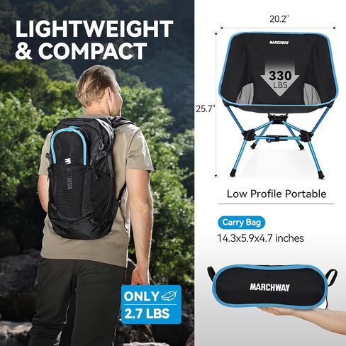 MARCHWAY Lightweight Folding Camping Chair with Spring Lock, Stable Compact Portable for Outdoor Camp, Travel, Beach, Picnic, Festival, Hiking, Backpacking (Lowback Khaki) in Kuwait