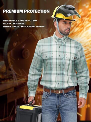 FR Shirts for Men 6.5OZ Welding Shirt Pearl Snap Light Weight Flame Resistant Shirts CAT2/NFPA2112 in Saudi Arabia