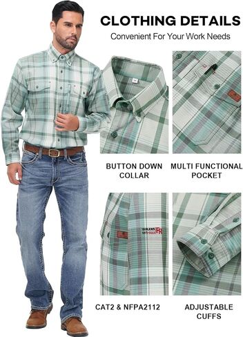 FR Shirts for Men 6.5OZ Welding Shirt Pearl Snap Light Weight Flame Resistant Shirts CAT2/NFPA2112 in Saudi Arabia