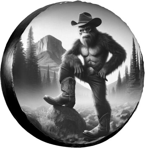Cowboy Bigfoot Spare Tire Cover, Wheel Covers Tire Protector Weatherproof Dust-Proof Universal Fit for Rv Spare Tire Cover Trailer SUV Camper Vehicle 16 in in Kuwait
