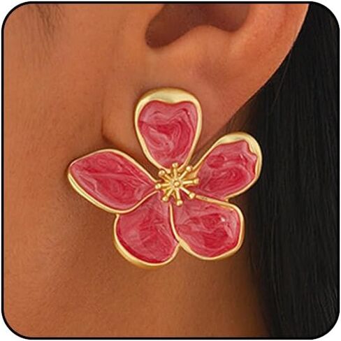 Flower Earrings for Women Large Statement Earrings for Women Gold Big Floral Earring Unique White Green Blue Pink Flower Stud Earring Fancy Trendy Jewelry in Saudi Arabia