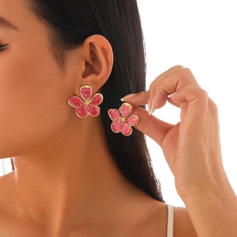 Flower Earrings for Women Large Statement Earrings for Women Gold Big Floral Earring Unique White Green Blue Pink Flower Stud Earring Fancy Trendy Jewelry in Saudi Arabia