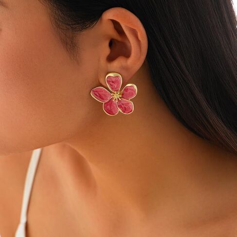 Flower Earrings for Women Large Statement Earrings for Women Gold Big Floral Earring Unique White Green Blue Pink Flower Stud Earring Fancy Trendy Jewelry in Saudi Arabia