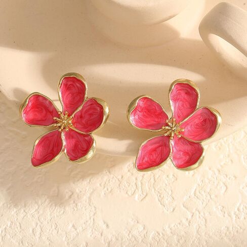 Flower Earrings for Women Large Statement Earrings for Women Gold Big Floral Earring Unique White Green Blue Pink Flower Stud Earring Fancy Trendy Jewelry in Saudi Arabia