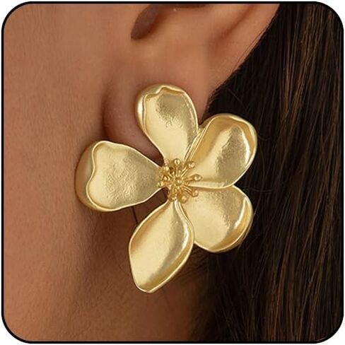 Flower Earrings for Women Large Statement Earrings for Women Gold Big Floral Earring Unique White Green Blue Pink Flower Stud Earring Fancy Trendy Jewelry in Saudi Arabia
