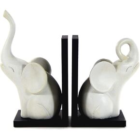 Bellaa 23057 Decorative Bookends Vintage Antiques White Elephant Abstract Modern Minimalistic Boho Farmhouse Book Ends Shelves Living Room Triumphant 9 Inch