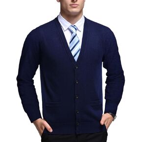 Ciormis Men's Cardigan Sweater, Navy Blue V Neck Sweater for Men, Casual Long Sleeve Knitted Cardigan Sweaters(Navy Blue-XL)