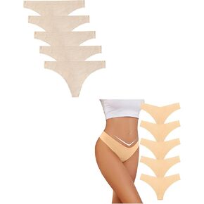 voenxe Seamless Thongs for Women 5 Pack and 5 Pack V Waisted No Show Ladies Panties