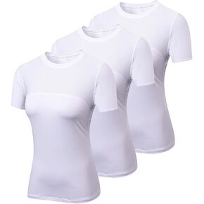 3 Pack Short Sleeve Workout Compression Shirts for Women Yoga Running Tops Mesh Splicing Breathable Sport Athletic Shirts