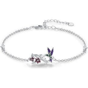 TRISHULA Hummingbird Bracelet 925 Sterling Silver Hummingbird Flower Bracelet Adjustable Animal jewelry Birthday Gifts for Women