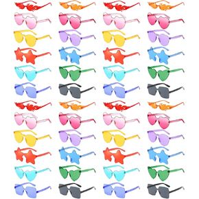Pibupibu 48 Pack Mixed Rimless Party Sunglasses Bulk for Women Men, Fun Colorful Glasses Bachelor Party Glasses