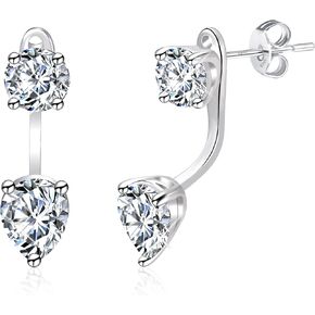 Moissanite Stud Earrings for Women 925 Sterling Silver Lab Created Diamond Drop Stud Earrings D Color VVS1 2 Carat Moissanite Jacket Earrings for Men Women Jewelry Gifts