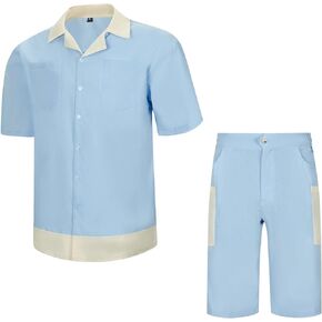 LBL Leading the Better Life Men's 2 Piece Cotton Linen Sets Casual Short Sleeve Shirts and Shorts Set Summer Beach Outfits