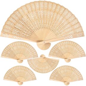 Honbay 6PCS Wooden Folding Fans Hollow Handheld Decorative Folding Fans for Wedding Birthdays Party Home Decoration and Favors