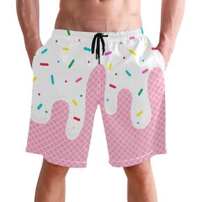 Men's Swim Trunks Quick Dry Swimming Shorts with Mesh Lining and Pocket Pink Christmas Santa Claus Swimsuit Trunks