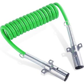 7 Way Coiled Trailer Cord 13.5 FT ABS Heavey Duty Electrical Power Cable Coil Pigtail Power Cord for Semi Trucks Trailers Tractors