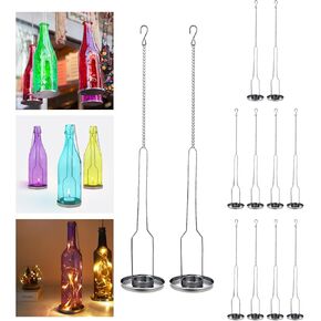 AceList 12-Pack Wrought Iron Hanging Wine Bottle Candle Holders – Versatile for Beer, Liquor, Tea Light Cups, and Outdoor Decor – DIY Bottle Cutter Compatible for Hanging Holders - Silvery