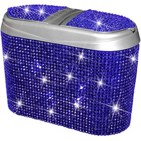 Mandark Bling Car Trash Can with Lid, Cute Diamond Automotive Hanging Dustbin Container, Sparkling Crystal Rhinestone Mini Vehicle Garbage Organizer, Universal Car Accessories (Blue)