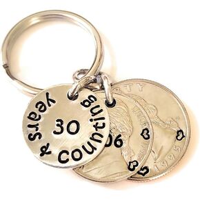 30 Years and Counting with a 1993 Quarter and Nickel 30th Anniversary Gift Key Chain in Saudi Arabia