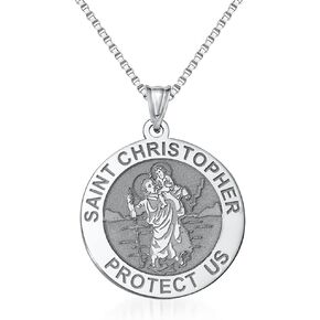 PicturesOnGold.com Saint Christopher Religious Round Medal Only and Medal With Engraving in Sterling Silver, 10K or 14K Gold