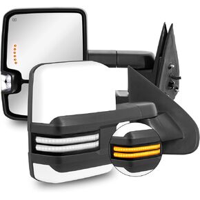مرايا القطر البيضاء المطلية طاقة مدفوعة متوافقة مع 03-06 Chevy GMC Yukon Serria Silverado Tahoe Suburban w/Sequential Turn Signal White Running Light Sid