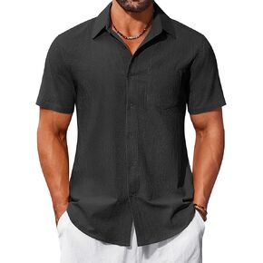 COOFANDY Mens Button Down Short Sleeve Shirts Casual Cotton Shirts Summer Beach Shirt with Pocket