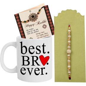 TIED RIBBONS Rakhi for Brother with Gift Set | Bhai Rakhi | Coffee Mug (10 Oz) | Mini Card - Raksha bandhan Rakhi Bracelet for Brother Rakhi for Bhaiya | Bro Rakhi Thread | Rakhi Set