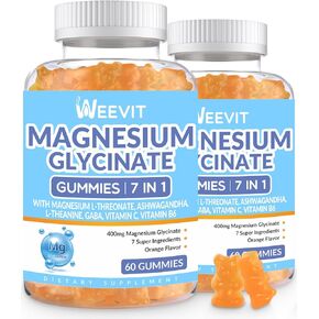 Sugar-Free Magnesium Glycinate Gummies 400mg with Magnesium L-Threonate 200mg, Magnesium Gummies for Women and Men with Ashwagandha, L-Theanine, GABA, Vitamin C, B6