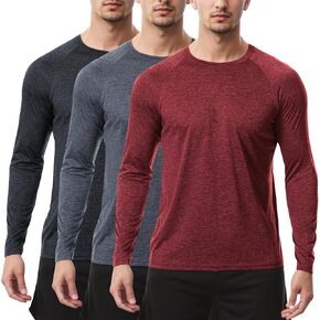 Sumolux 3 Pack Long Sleeve Shirts for Men Moisture Wicking Quick Dry UPF SPF Sun Protection Workout T Shirts