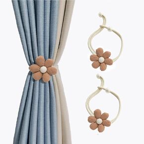 2 Pack Curtain Tiebacks Pearl Buckle Flower Curtain Tie Handmade 3D Daisy Flower Curtain holdbacks for Thin & Thick Home & Office Window Draperies (2, Cream)