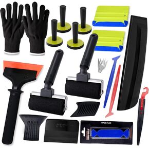 NEWISHTOOL Vinyl Wrap Tool Kit Tint Tools with Sponge Seam Roller, Window Scraper, Felt Squeegee, Magnet Holders, Gloves and Micro Tucking Tool