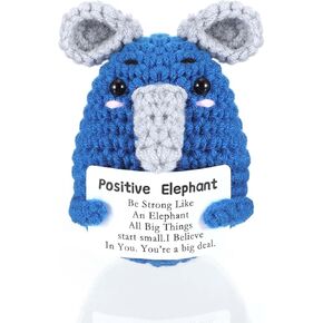 Mini Funny Knitted Elephant, 3 Inch Inspirational Handmade Crochet Gifts Cute Wool Funny Knitted Elephant Doll with Active Card Cheer up Gifts for Birthday Friends Party Decoration Encouragement