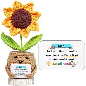 Gossby Positive Sunflower Doll Crochet with Card - You are The Best Dad - Gift for Dad from Daughter, Son, Kid - Fathers Day, Christmas, Birthday Gift - Sentimental Present Idea for Father