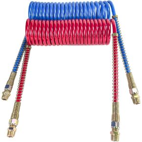 Air Brake Lines for Semi Truck Tractor Trailer 2 Pcs 15 FT Coiled Set Bule & Red Air Brake Hoses With 12" Leads,1/2" NPT Fittings