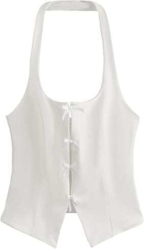 Milumia Women's Backless Halter Crop Top Y2K Bow Front Cut Out Sleeveless Going Out Tank Tops in Saudi Arabia