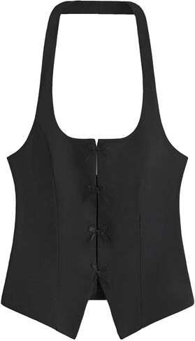 Milumia Women's Backless Halter Crop Top Y2K Bow Front Cut Out Sleeveless Going Out Tank Tops in Saudi Arabia