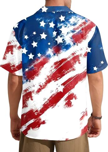 American Flag Hawaiian Shirt Men: 4th of July T Shirt Patriotic Shirt Summer Beach Button Down Tops in Saudi Arabia