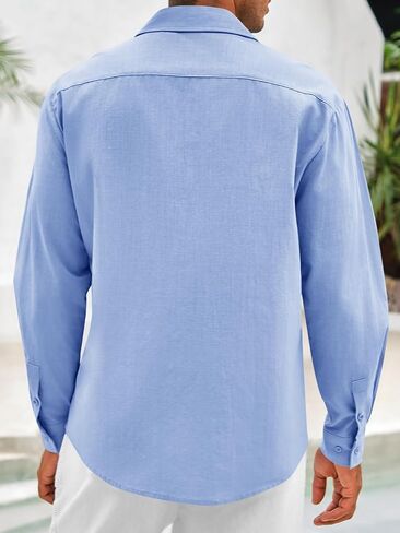 Makkrom Men's Casual Cotton Linen Button Down Shirts Cuban Guayabera Shirt Long Sleeve Summer Beach Tops in Kuwait