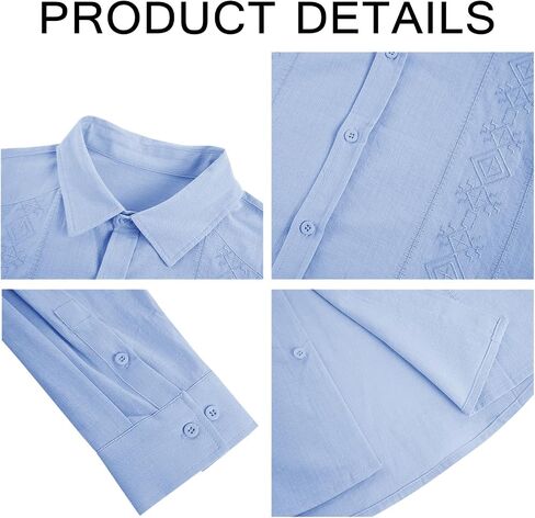 Makkrom Men's Casual Cotton Linen Button Down Shirts Cuban Guayabera Shirt Long Sleeve Summer Beach Tops in Kuwait